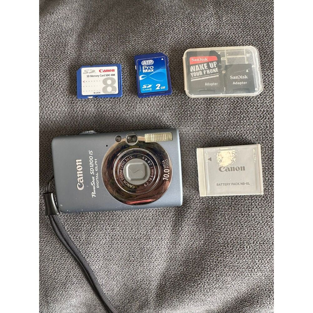 Canon PowerShot SD1200 IS 10MP Digital ELPH Camera Gray Bundle 2 Batteries